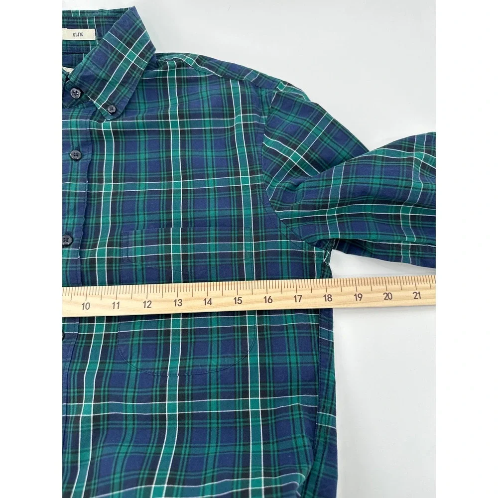 J. Crew Slim Fit Plaid Button Down Shirt Men's XS Blue‎ Green Cotton